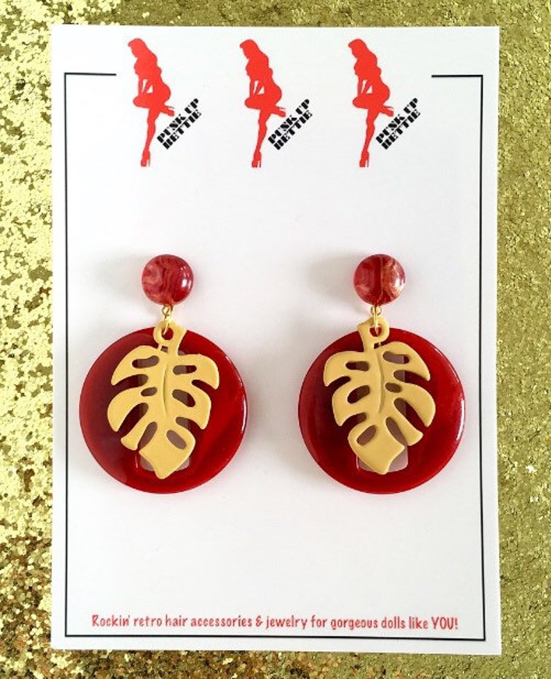 Fakelite Miss Monstera Deliciosa Earrings Olive/cocoa Etsy