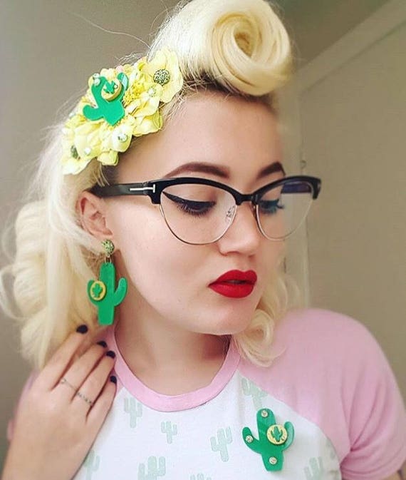 Cactus Sunset Paradise Hair Flower Green Gold Rockabilly Etsy