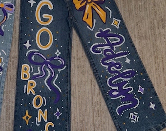 Custom Hand-Painted Jeans: "Go Team" Spirit Wear, High School Apparel