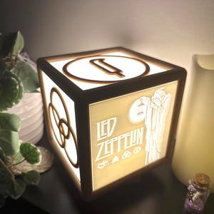 Led Zeppelin Hermit Wooden Lithophane Lantern – Iconic Rock Art with Band Symbols & Wooden LED Base