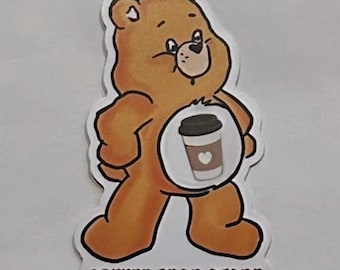 Pegatina de Coffee Bear Stare, el oso cariñoso más reconocible, 5,7 x 9,3 cm