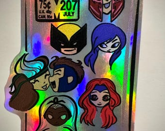 Autocollant hologramme X-Men Chibi, fausse couverture de BD (7,24 cm x 9,81 cm)