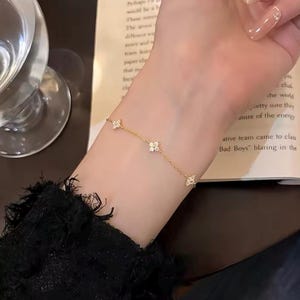 Stainless Steel Zircon Bracelet for Women 18K Gold Plated Four Leaf Grass Collar Chain Necklace Luxury Jewelry Gift
