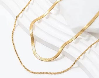 Gold Plated Flat Snake Chain Layer Necklace Stainless Steel Snake Rope Chain Necklace Gift