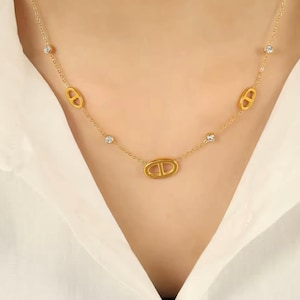 Kerasthetic Popular Zircon Chain Oval Drop Necklace Temperament Stainless Steel Golden Collar Jewelry Waterproof 2025