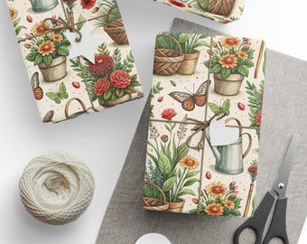 Papel de regalo con motivos florales de jardín: papel artístico de 90 g/m²