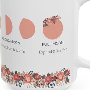 Moon Phase Floral Ceramic Mug - New Moon, Waking Moon, Coffee Cup for Astrologers, Gift for Spiritual Friends