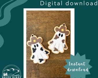 Western Ghost Boo Basket Tag SVG – Cowprint Cowboy, Halloween (Digital Download)