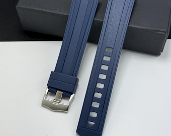 Omega Seamaster Planet Ocean Style Rubber Watch Strap - Black & Blue 22mm
