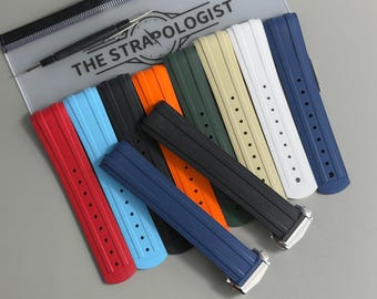 Omega Seamaster Luxury FKM Rubber Watch Strap With Deployment Clasp Black Blue Green Grey Red Beige White Orange