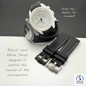 Black/White Rubber Watch Strap for Omega x Swatch MoonSwatch - 20mm
