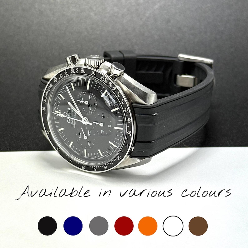 Correa de caucho para reloj Omega Speedmaster: hebilla de acero inoxidable de 20 mm imagen 1