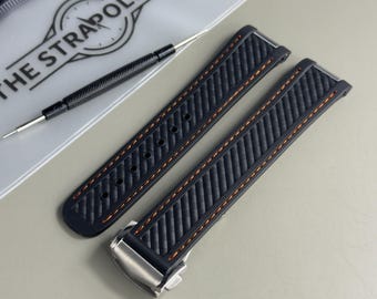 Omega Aqua Terra Black Orange Rubber Watch Strap: Silver Clasp, 20mm Lug Width