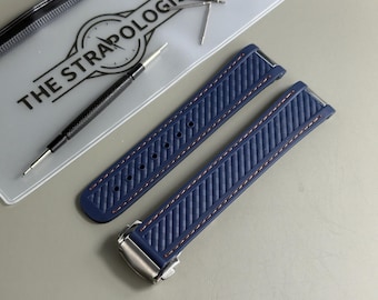 Niebieski/pomarańczowy pasek do zegarka Omega Aqua Terra z gumy: 20 mm, zapięcie ze stali nierdzewnej