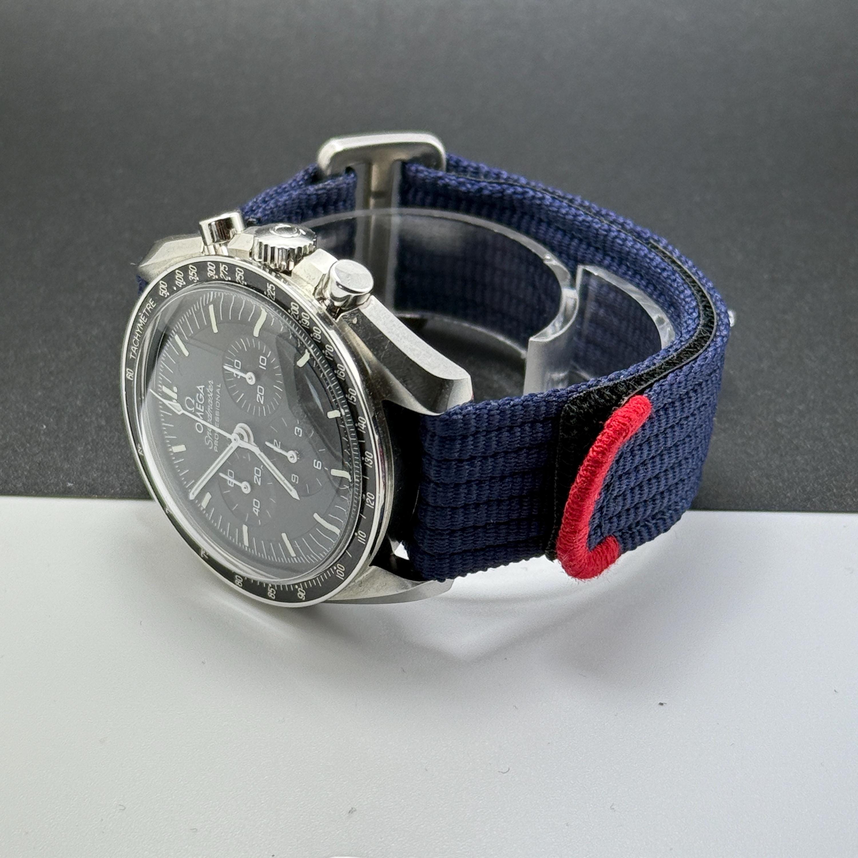 Omega Speedmaster Moonwatch Single Pass Velcro Watch Strap Blue