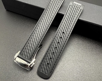 Correa de reloj Omega Aqua Terra de caucho negro: cierre de acero inoxidable de 20 mm