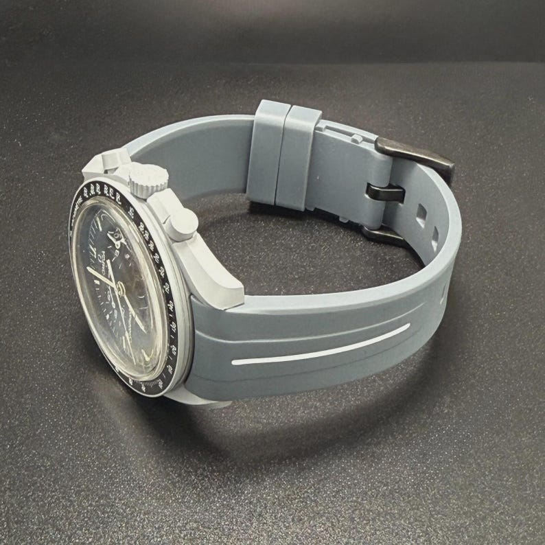 Szaro-biały gumowy pasek do zegarka Omega x Swatch MoonSwatch - 20 mm zdjęcie 4