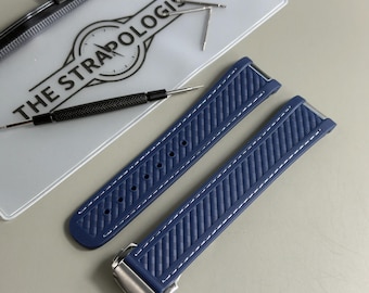 Blue / White Omega Aqua Terra Rubber Watch Strap: Stainless Steel Clasp, 20mm