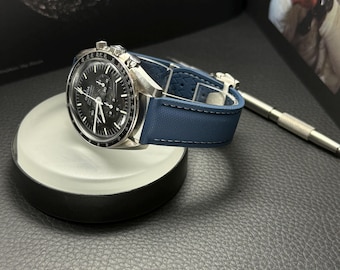 Correa de reloj de buceo azul/blanca premium con cierre desplegable de caucho FKM - Rolex Omega Tudor Seiko Tag Heuer 18 mm 20 mm 21 mm 22 mm