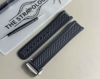 Omega Aqua Terra Black Rubber Watch Strap: 20mm Stainless Steel Clasp