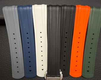 Omega Seamaster Premium FKM Uhrenarmband 20mm - Geschwungenes Ende mit Edelstahl Verschluss