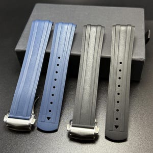 Bracelet de montre en caoutchouc haut de gamme Omega Seamaster 300 avec boucle déployante en acier inoxydable - Bleu noir
