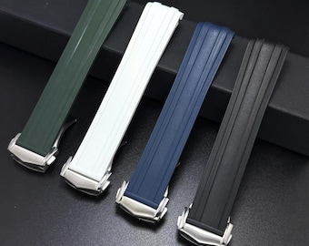 Premium Rubber Watch Straps compatible for Omega Seamaster 300 with Stainless Steel Deployment Clasp  - Black Blue Green White Orange
