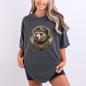 Bear Shirt for Bear Lovers, Backwards Cap Bears Shirt for Nature and Wildlife Lovers, Grizzly Bear Street Wear t Shirt, Bear Graphic Tee