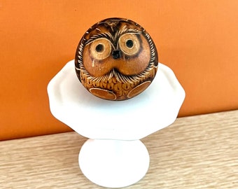 Vintage Peruvian Carved and Burnished 2" Owl Gourd