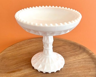 Barely Shell Pink Hobnail Jeanette Milk Glass Pedestal Dish