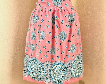 Vintage 50s-60s Pink and Blue Floral Half Apron New Old Stock