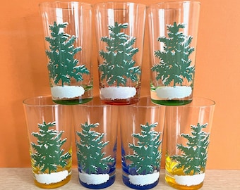 Vintage Holiday Evergreen Tumblers w/Colorful Bases