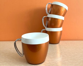 Vintage 60s NFC Thermal Copper Colored Mugs Set of Four