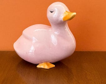 Vintage 1984 Pink Ceramic Enesco Duck 4" Tall
