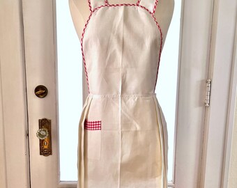 Vintage 40s-50s Red Gingham Trimmed Full Coverage Apron Never Used