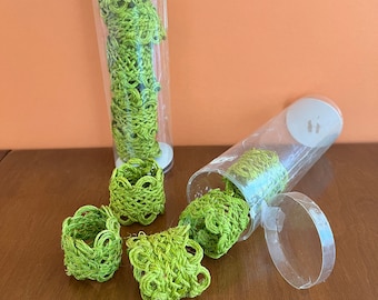 Vintage 70s Set of 11 Lime Olive Abaca Fiber Napkin Rings