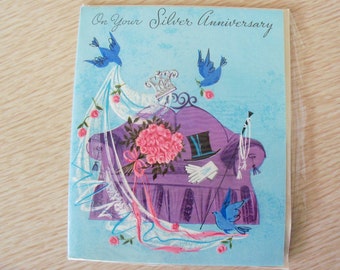 Vintage 60s Unused Silver Anniversary Card