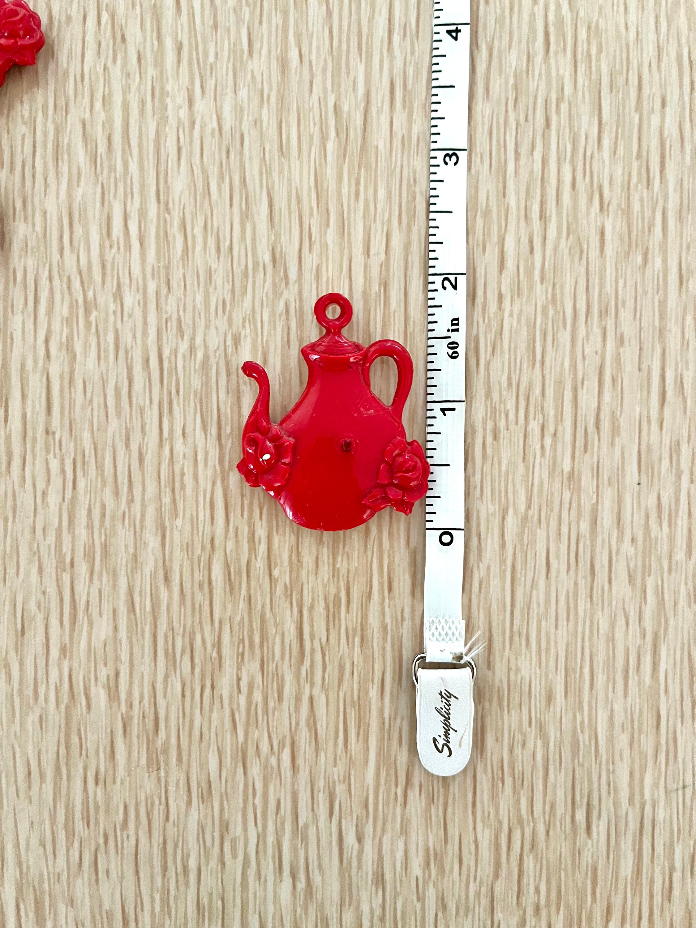 Vintage 40s50s Curtain Tie Back Pins Red Teapots or Green Flower