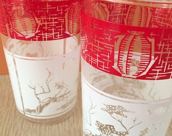 Vintage 50s Modern Tree and Nut Drinking Glasses -