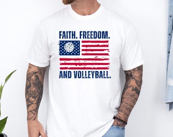 Comfort Colors® 4th of July Shirt, Faith Freedom and Volleyball Shirt, Patriotic Gifts, Fourth of July Shirts, Christian Shirt, Gift for Dad