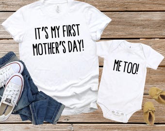 Camiseta a juego "Es mi primer Día de la Madre", Camisetas para mamá e hija, Regalo para el primer Día de la Madre, Camiseta minimalista para mamá primeriza, Regalo para baby shower