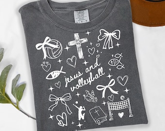 Comfort Colors® Jesus and Volleyball Doodle Shirt, Volleyball Shirt, Sports Mom Apparel, Volleyball Gifts, Christian T Shirts, Faith Shirt