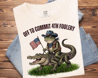 Comfort Colors® 4th of July Shirt, Frog in Cowboy Hat Shirt, Patriotic Gifts, Frog Shirt, Gator Shirt, Fourth of July Shirts, Frog Gifts