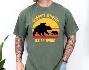 Comfort Colors® Support Wildlife. Raise Twins Shirt, Gift for Mom, Twin Mom Shirt, Twin Dad Shirts, Mom and Dad Shirts, Funny Mom Shirt