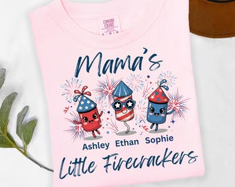 Comfort Colors® Personalized Gift for Mom, 4th of July Shirt, Mama's Little Firecrackers Shirt, Patriotic Gifts,  Fourth of July Shirts