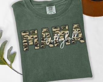 Comfort Colors® Camo Letter Volleyball Mom Shirt, Volleyball Shirt, Sports Mom Apparel, Volleyball Gifts