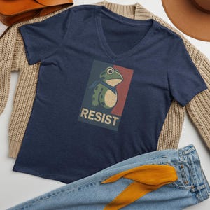 Portland Frog, V-Neck Shirt: Soft Cotton, Graphic T-Shirt