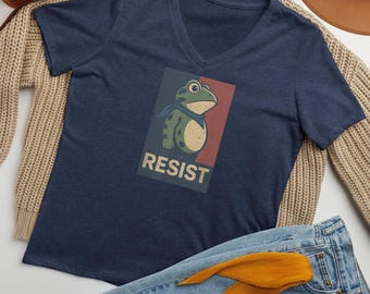 Portland Frog, V-Neck Shirt: Soft Cotton, Graphic T-Shirt
