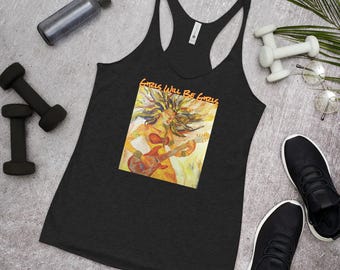 Camiseta sin mangas Medusa, guitarra rockera, espalda deportiva, costuras con borde sin rematar