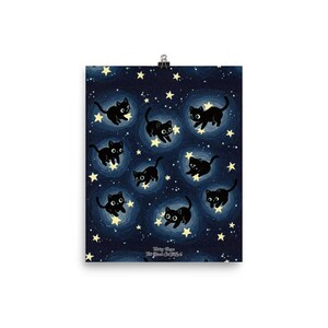Lámina artística, estrellas y gatos del gato negro, colección de gatos lindos, gato lindo, gatito lindo, mamá gata, papá gata, regalo, arte giclée, habitación de niños, sala de juegos